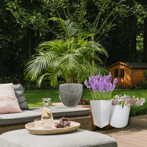 outdoor patio with plants and seating